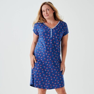 Krátká noční košile s celopotiskem třešní a krátkými rukávy