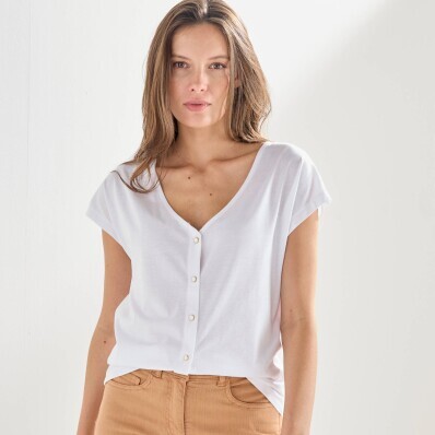 Tričko s výstrihom do V a gombíkmi