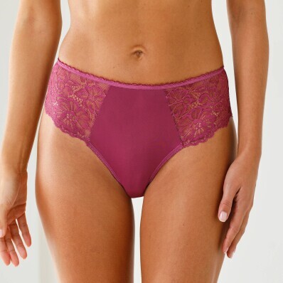 Sada 2 kalhotek tanga s vysokým pasem z krajky a mikrovlákna