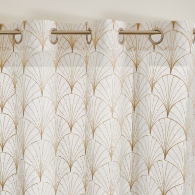Voálová záclona se vzorem art deco, zakončení očky