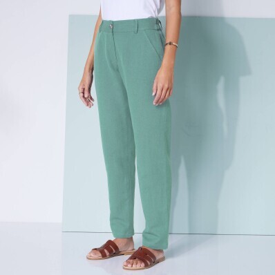 Pantaloni chino aerisiți cu talie elastică, bumbac și pânză de in