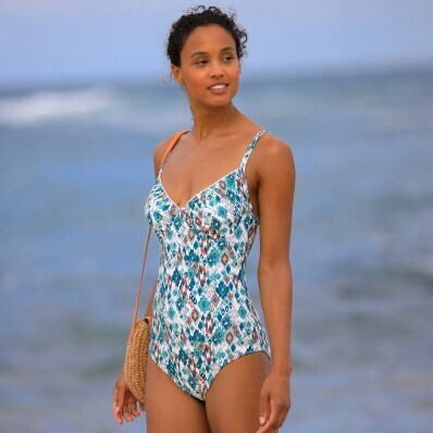 Jednoczęściowy strój kąpielowy z fiszbinami i nadrukiem Tanza