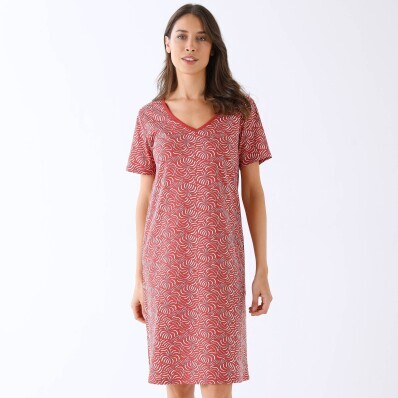 Noční košile s krátkými rukávy a potiskem listů