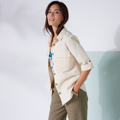 Koszula z rękawami 3/4, płótno bawełniano-lniane