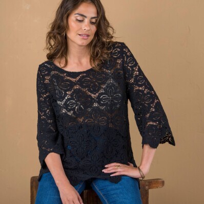 Bluză macramé cu mâneci evazate 7/8