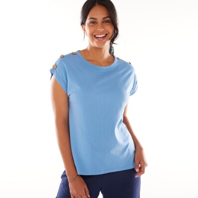 T-shirt w jednolitym kolorze z kokosowymi guzikami na ramionach