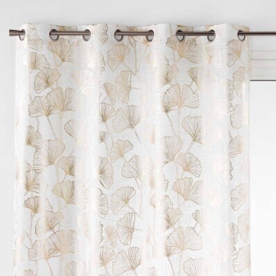 Záves s očkami a potlačou ginkgo listu s metalickým efektom