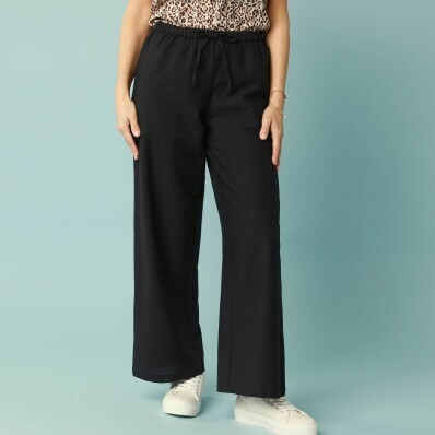 Spodnie z szerokimi nogawkami dla drobnej budowy ciała, wiskoza-bawełna-len