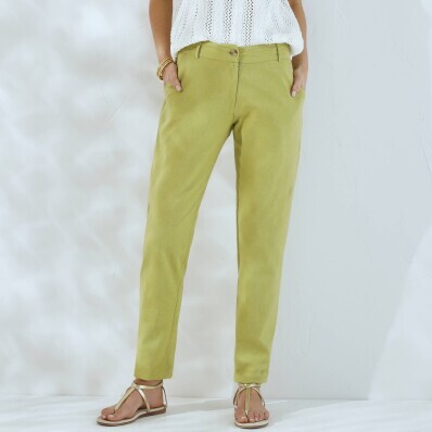 Przewiewne spodnie chino z elastycznym paskiem, bawełna i płótno lniane