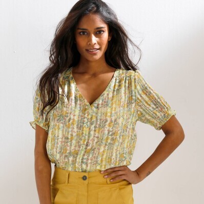 Voálová halenka na knoflíčky, s potiskem