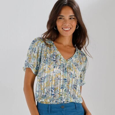 Voálová halenka na knoflíčky, s potiskem