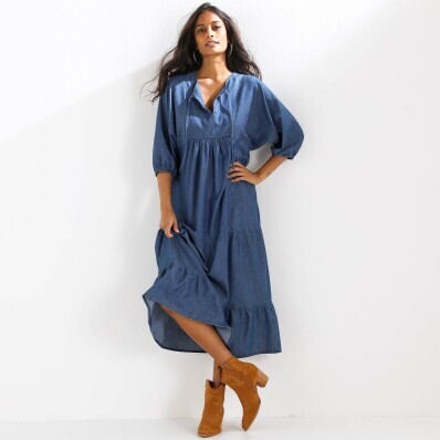 Dlhé rozšírené šaty z denimu