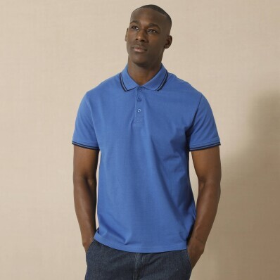 Koszulka polo z krótkim rękawem z dzianiny piqué z paskami na rękawach i kołnierzyku