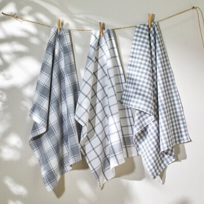 Set de 3 prosoape de bucătărie cu imprimeu în carouri, fibre vopsite, gri