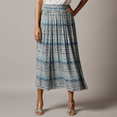 Krepónová sukňa s potlačou a pružným pásom