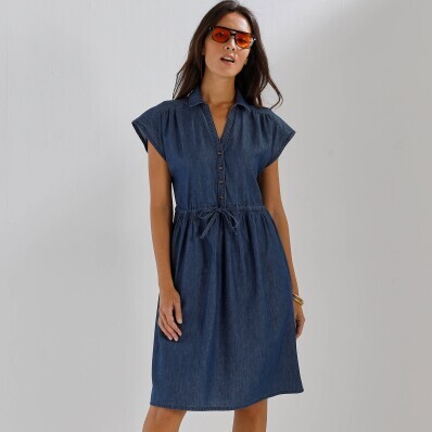 Džínsové krátke šaty s gombíkmi