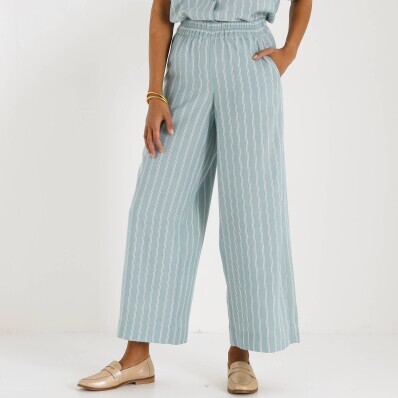 Široké pruhované nohavice s pružným pásom