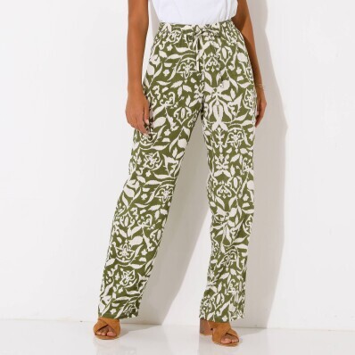 Široké nohavice z viskózy s potlačou