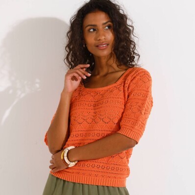 Ażurowy sweter z rękawami do łokci