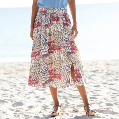 Spódnica midi z przewiewnej krepy z nadrukiem