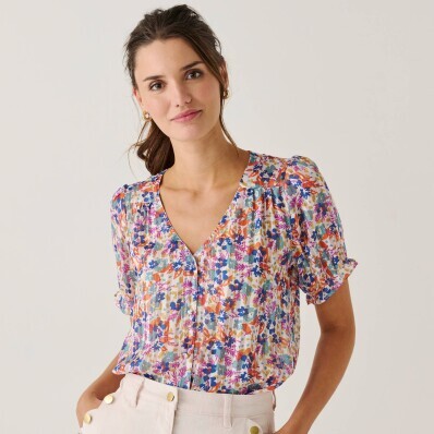 Bluzka z woalu z guzikami, z nadrukiem