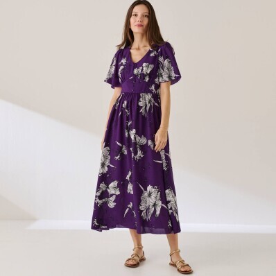 Dlhé šaty s potlačou a rozšírenými rukávmi