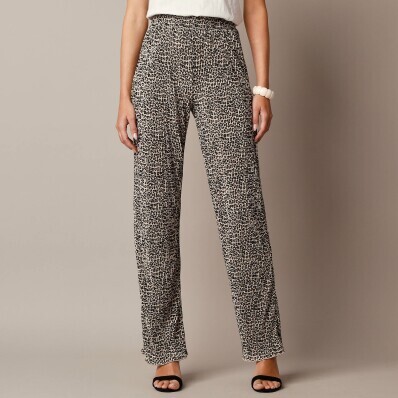 Kalhoty s potiskem, lesklý plisovaný úplet