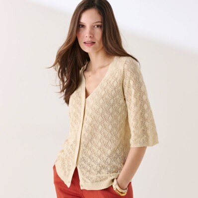 Kardigan ażurowy z rękawami 3/4