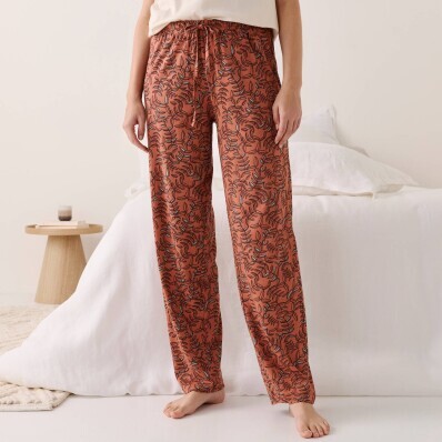 Spodnie piżamowe z nadrukiem liści i ściągaczem