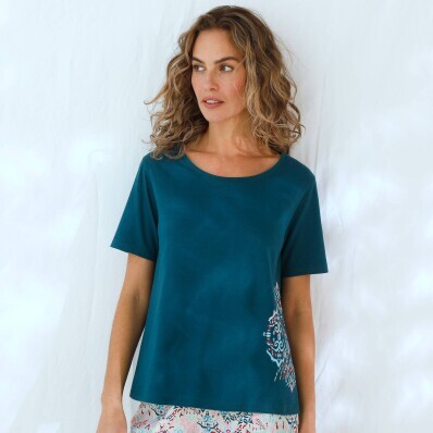 Cămașă de pijama cu mânecă scurtă și imprimeu ikat pe lateral