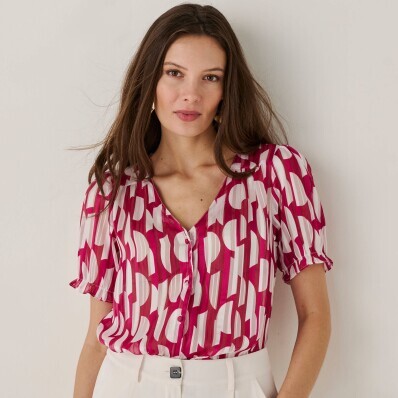 Bluzka z woalu z nadrukiem i guzikami