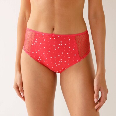 Zestaw 4 majtek Tropea maxi z elastycznego dżerseju z koronką, jednolite + nadruk w kropki