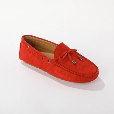 Mocasini din piele cu șireturi decorative