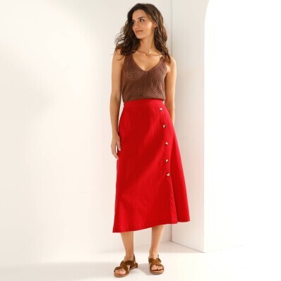 Jednofarebná sukňa z bavlny ľanu