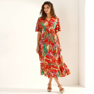 Dlhé macramé šaty s tropickým vzorom