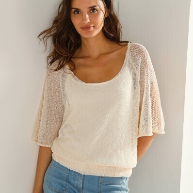 Вільний светр з рукавами до ліктя, ефект в'язання гачком