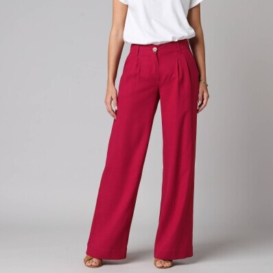 Široké jednobarevné kalhoty se záševky