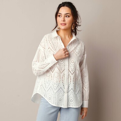 Bluză cămașă cu broderie englezească