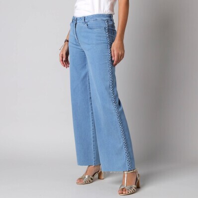 Široké 7/8 džíny s copánkovým zdobením