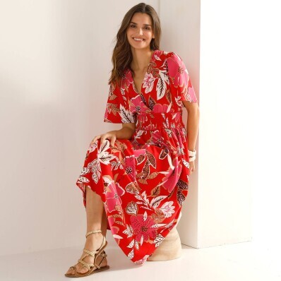 Dlouhé šaty s překříženým výstřihem