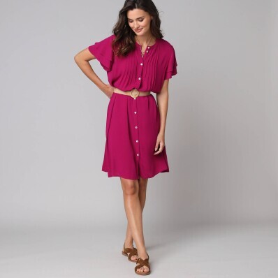 Sukienka w jednolitym kolorze z rękawami motylkowymi