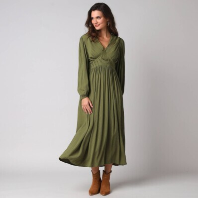 Dlouhé šaty s výstřihem do V, krepon