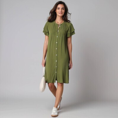 Sukienka w jednolitym kolorze z rękawami motylkowymi