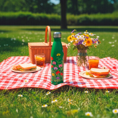 Láhev z nerezavějící oceli s květinovým motivem