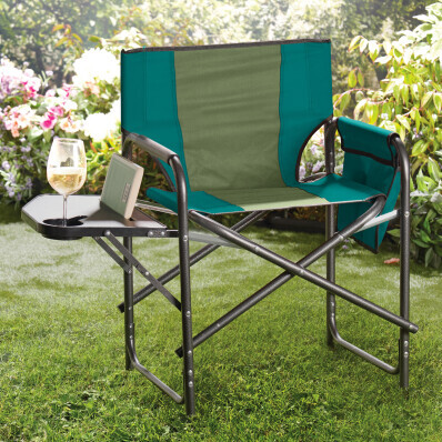 Kempingová židle s odkládacím stolkem a kapsami