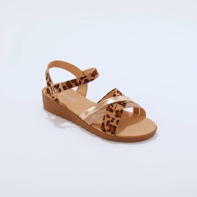 Sandały na paskach z nadrukiem w panterkę