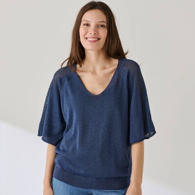 Blúzka z úpletu s trbletom a širokými rukávmi po lakte