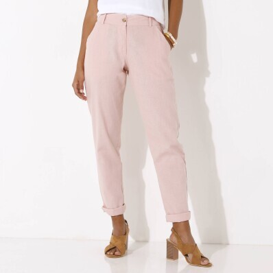 Chino nohavice s pružným pásom zo zmesi bavlny a ľanu