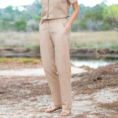 Chino nohavice zo zmesi bavlny a ľanu s pružným pásom