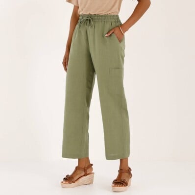 Широкі укорочені штани з кишенями, виготовлені з суміші бавовни та льону